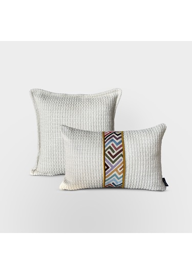 "woven" Bordür Detaylı Dekoratif Kırlent Set Ekru