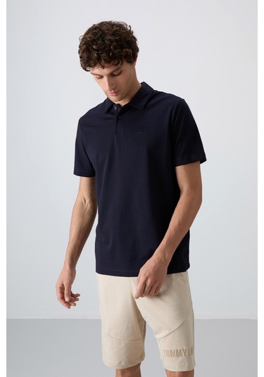 Tommy Life Lacivert Pamuklu Kalın Yumuşak Dokulu Standart Fit Basic Polo Yaka Erkek T-shirt - 88348 001