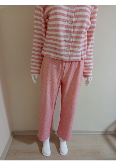 Crop Kesim Çizgili Pijama Takımı Dowry Pembe