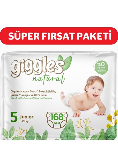Giggles Natural 5 Numara Juniour Pamuklu Bebek Bezi 168 Adet