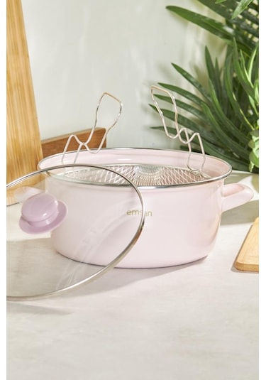 Emsan Pastel Emaye Kızartma Tenceresi Pembe 24 Cm 600.15.01.1469
