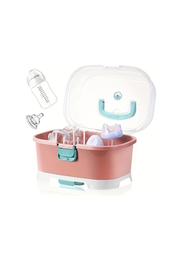 Maxaccess Pembe Taşınabilir Büyük Kapasiteli Kapaklı Drenajlı Bulaşık Kurutma Raftı Ev Seyahat İçin