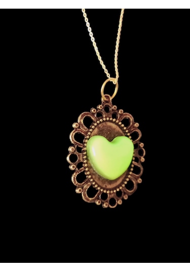 Karanlıkta Parlayan Fosforlu Metal Zincirli Kolye Altın - Yeşil