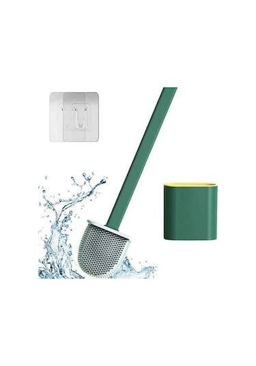 Sıladanal Duvara Monte Edilebilir Kapaklı Askılı Klozet Yumuşak Silikon Başlıklı Tuvalet Fırçası Seti Siyah