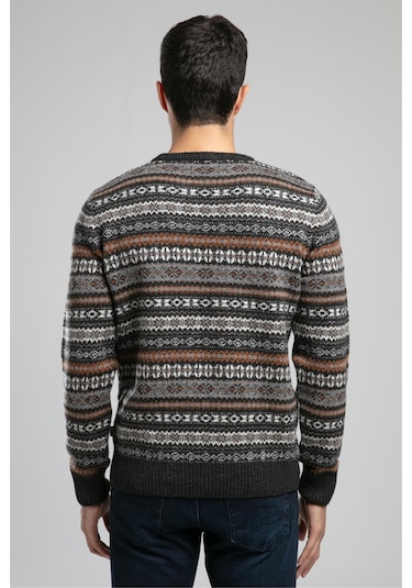 Adriel Erkek O Yaka Kazak Antrasit-safran Desenli-21056 Antrasit