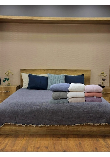 Ekru Renk 7 Katlı Çift Taraflı Dolgulu Çift Kişilik Müslin Battaniye %100 Pamuk 230x240 Cm