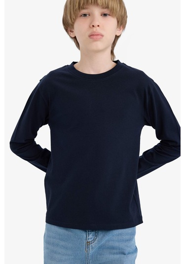 Defacto Erkek Çocuk Bisiklet Yaka Basic Düz Uzun Kollu Tişört K1686a625aunv253 Lacivert