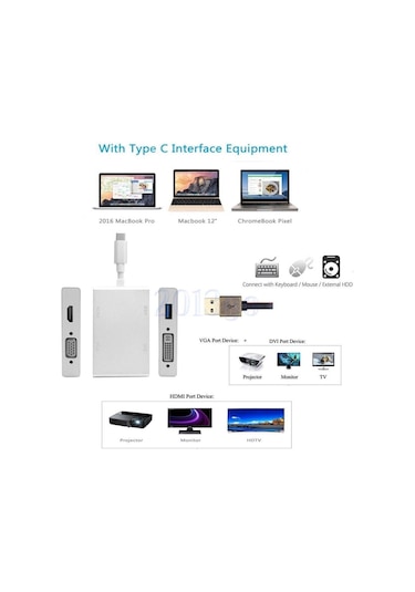 Type-C Usb C 3.1 Hdmi Vga Dvi Usb Port 3.0 Hub Çoklayıcı Adaptör 215165949