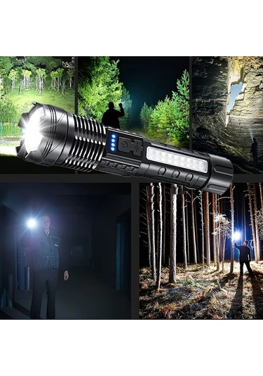 Brightnova 2li Usb Şarjlı El Feneri Flashlight 350 Lümen 7 Mod Xp50 Cob Yan Lamba 300m Uzun Menzil Kampçılık Acil Durum 2pcs Altın