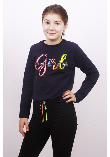 Toontoy Kız Çocuk Girl Baskılı Sweatshirt Lacivert