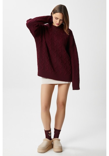 Ritnice Kadın Stella Yumuşak Oversize Bordo Triko Kazak Bordo
