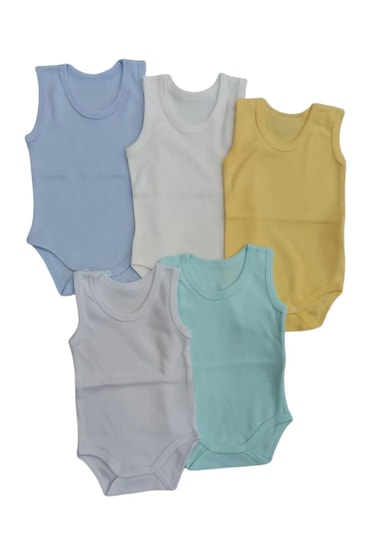 Askılı Basic Bisiklet Yaka Atlet Çıtçıtlı Badi 5li Paket 0-48 Ay Çok Renkli