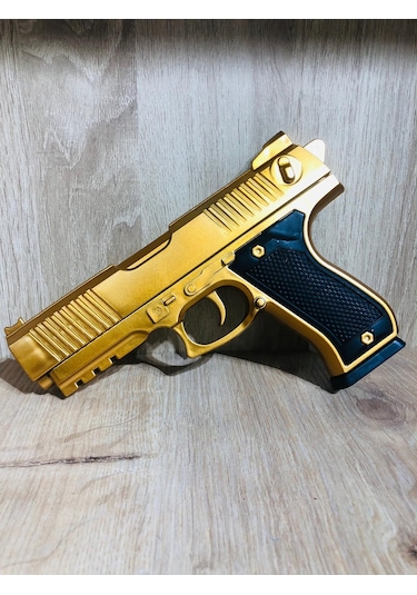 Gold Renk Boncuklu Oyuncak Tabanca 1 Adet + 2 Adet Hedef 9 Cm Siyah + 21 Paket Boncuk Karışık