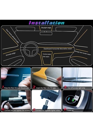 Seametal Rgb Fiber Optik Kiti App Kablosuz Kontrol Otomatik Atmosfer Dekoratif Lamba Araba Led İç Aydınlatma