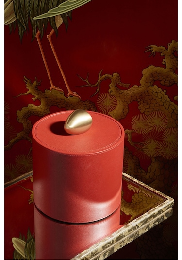 Tall Pebble Trinket Box, Kırmızı Deri Süs Kutusu