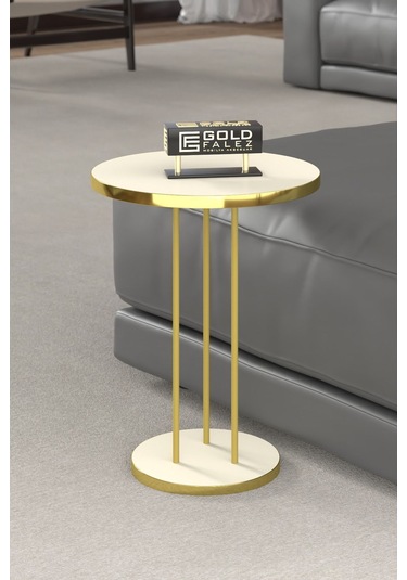 Orta Sehpa Ve Zigon Sehpa Terra Set Gold Krem