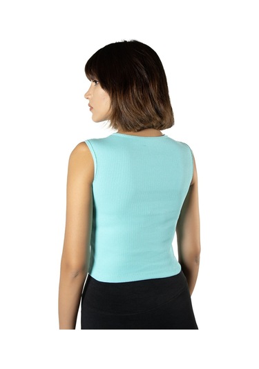 2'li Paket Turkuaz Siyah Fitted/vücuda Oturan Crop Halter Yaka Fitilli Esnek Örme Bluz Atlet Turkuaz Siyah