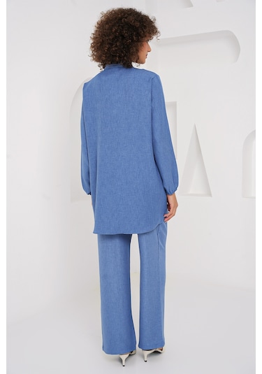 Bigdart 6678 Keten Tunik Pantolon İkili Takım - İndigo