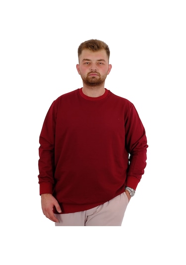 Mode Xl Büyük Beden Erkek Bisiklet Yaka Basic Sweatshirt U24174 Bordo Bordo