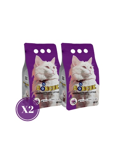 Boncuk Lavanta Kokulu Topaklaşan Bentonit Kedi Kumu 2 x 10 L