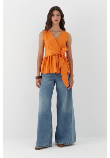 Kuşak Bağlamalı Kolsuz Bluz Turuncu Turuncu