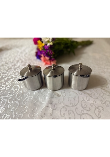 Baharatlık Kapaklı 3'lü Set 430 Kalite Paslanmaz Çelik Çelik