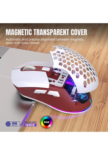 Monyee T28 Çift Modlu Kablosuz Oyun Faresi: 4800dpı, Rgb Aydınlatma, Hafif Tasarım, Değiştirilebilir Kapak Diğer