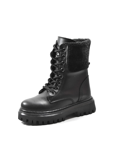 Onlo Ayakkabı Lk.222 Siyah Cilt Fermuarlı Kız Çocuk Postal Bot Siyah