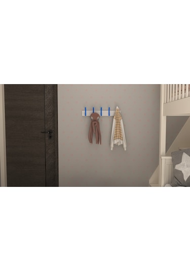 Hepsi3boyutlu Modern Duvar Kapı Askılık - 5 Adet Mavi Askılık Mavi