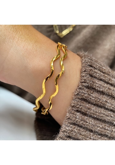 Altın Kaplama Gümüş Zigzag Ajda Bilezik Gold