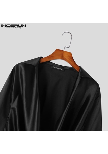 Incerun Salıncak Yaka Erkek Hollow Out Uzun Kollu Saten Üstler Bej