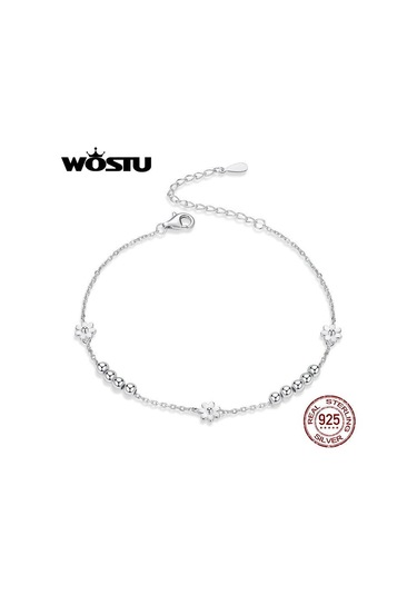 Wostu 925 Ayar Gümüş Papatya Çiçek Bilezik Kadınlar Için Düğün Bilezikler Gümüş