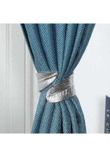 Ranyeek Zarif Yaprak Desenli Metal Makyajlı Piyano Telli Perde Bağlayıcı - Delme Yok, Kolay Kurulum, Gümüş Renk