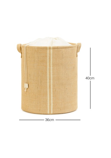 Ocean Home Textile Ağzı Büzgülü Çizgili Jüt Çamaşır Sepeti 36 x 40 cm