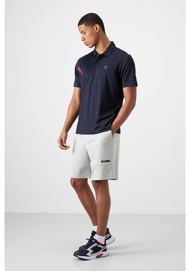 Lacivert Nefes Alan Dokulu İnce Esnek Standart Fit Polo Yaka Erkek Performans T-shirt - 88402 Lacivert