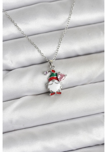 316l Çelik Zincir Gümüş Renk Yılbaşı Teması Kadın Kolye - Tj-bko10709 Gümüş