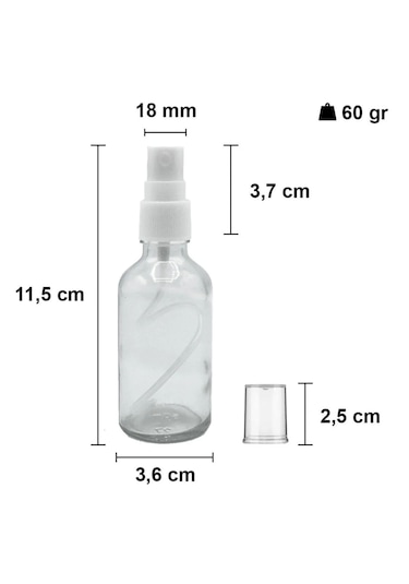 Rotanev 10 Adet Şeffaf Kapaklı Beyaz Sprey Fısfıs Kolonya Dezenfektan Çok Amaçlı Cep Çanta Cam Şişe 50 ML