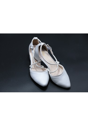 Ayakkabımood Saten Taşlı 5 Cm Kalın Topuk Topuklu Kadın Ayakkabı GÜMÜŞ