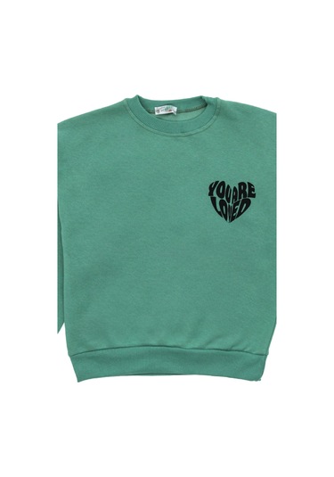 Kız Çocuk 3 İplik Şardonlu-arkası Baskılı Sweatshirt 12-16 Yaş 12396 Su Yeşili