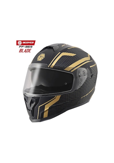 Scoyco FF-869 Blade Güneş Vizörlü Kapalı Kask Gold - Mat Siyah