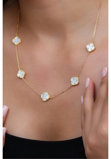 14k Altın Kaplamalı 925 Ayar Gümüş Granada Saray Yoncaları Kolye Beyaz 23182803 Altın