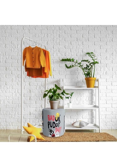 Grey Tweety Puf Warner Bros Lisanslı Ürün, Süet Kumaş, Uluslararası Solmama Sertifikası Çok Renkli