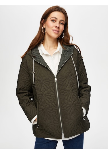 Yanı Yırtmaçlı Rahat Form Kapişonlu Kapitone Mont 004 Us25kmt00454 Haki