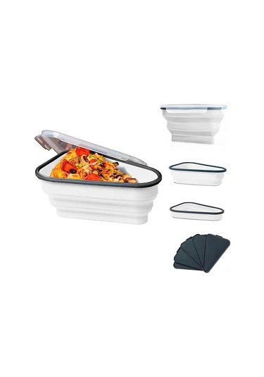 Padalink Yiyecek Grade Silikon Katlanabilir Pizza Depolama Kutusu - 5 Isıtma Tepsili, Mikrodalga & Bulaşık Makinesine Uygun, Leak-proof Beyaz Beyaz