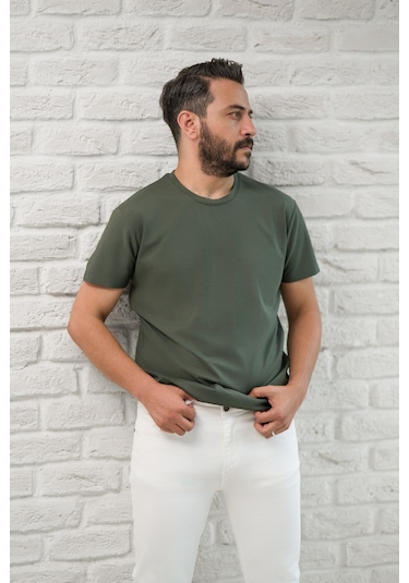 Paul Martin Slimfit Fit Bisiklet Yaka Rayon Kumaş Full Likralı T-shirt Yeşil