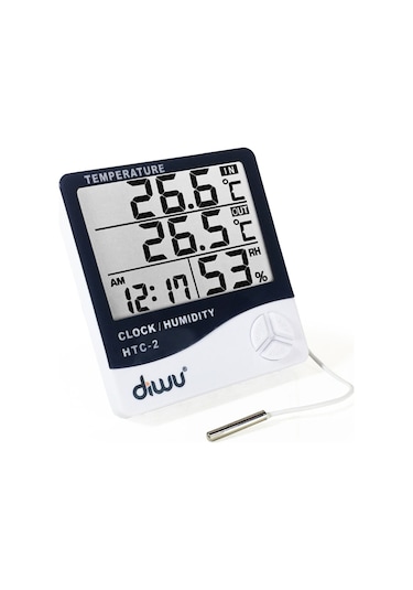 Diwu Htc-2 Problu Termometre Nem Ölçer Saat Takvim N11.208