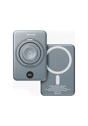 Lenyes Pw1010d Standlı Wireless Powerbank Pd 20w Dijital Led Kablosuz Şarj Özellik 15w 10000mah Gri