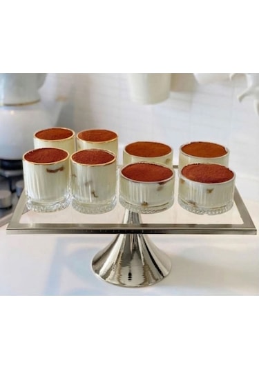 Yuvarlak ve Dikdörtgen Kek Pasta Kurabiye Standı 2'li Gümüş