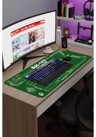 Ak 47 Siyah Kalaşnikov Cs Dikişli Kauçuk Oyuncu Mousepad - 90x40 Gaming Mouse Pad Ak-47 Yeşil