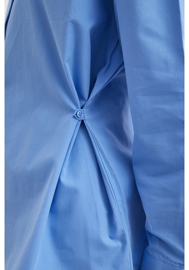 Düğme Detaylı Pamuklu Gömlek Mavi Mavi